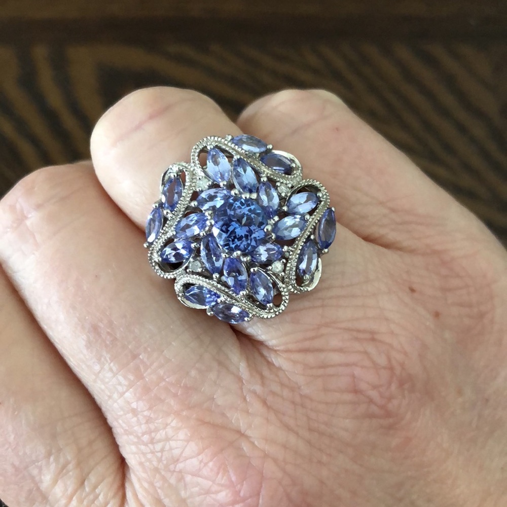 💍Host Pick💍Tanzanite & Diamond & silver ring, see appraisal